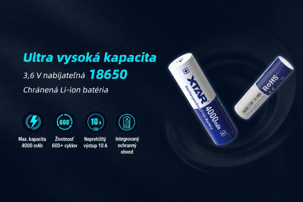 Lítiová batéria XTAR 3,6 V 18650 4000 mAh